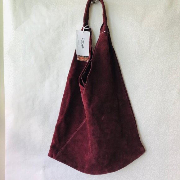 CHEVAL Firenze  Suede Genuine Leather Hobo Bag w Pouch   Wine  Made In Italy - Picture 1 of 11